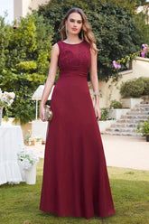 Long A line Sleeveless Scoop Neck Ruffle Chiffon Bridesmaid Dresses-27dress