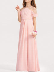 Long A-Line Spaghetti Strap Chiffon Pageant Flower Girl Dresses-27dress