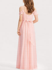 Long A-Line Spaghetti Strap Chiffon Pageant Flower Girl Dresses-27dress