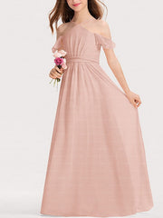 Long A-Line Spaghetti Strap Chiffon Pageant Flower Girl Dresses-27dress