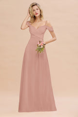 Long A-line Spaghetti Straps Sweetheart Ruffles Bridesmaid Dress with Sleeves-27Dress