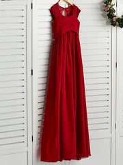 Long A-Line Square Neck Chiffon Junior Bridesmaid Dress With Lace Ruching-27dress