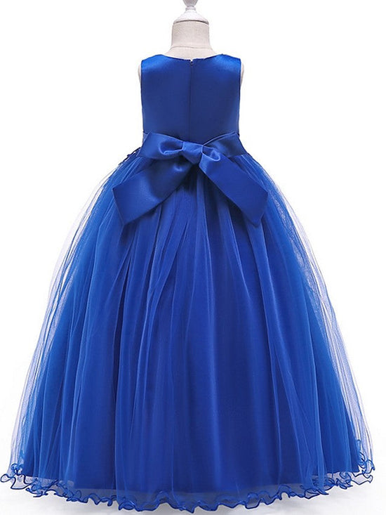 Long A-Line Tulle Jewel Neck Pageant Flower Girl Dresses With Bow-27dress