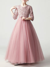 Long A-Line Tulle Jewel Neck Pageant Flower Girl Dresses With Sleeves-27dress