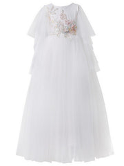 Long A-Line Tulle Short Sleeve Jewel Neck Pageant Flower Girl Dresses-27dress