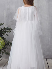 Long A-Line Tulle Short Sleeve Jewel Neck Pageant Flower Girl Dresses-27dress