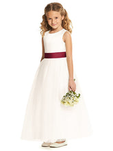 Long A-Line Tulle Sleeveless Jewel Neck Wedding Party Flower Girl Dresses-27Dress