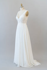 Long A-line V-neck Appliques Lace Chiffon Wedding Dress-27Dress