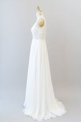 Long A-line V-neck Appliques Lace Chiffon Wedding Dress-27Dress