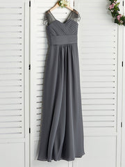 Long A-Line V Neck Chiffon Junior Bridesmaid Dress-27dress