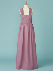 Long A-Line V Neck Chiffon Junior Bridesmaid Dress With Ruffles-27dress
