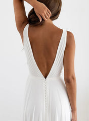 Long A-Line V-Neck Sleeveless Floor Length Chiffon Wedding Dresses-27dress