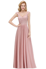 Long A-line V-neck Sweetheart Sleeveless Lace Chiffon Bridesmaid Dresses-27dress