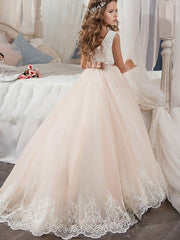 Long Ball Gown Chiffon Tulle Jewel Neck Wedding Birthday Pageant Flower Girl Dresses-27dress