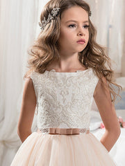 Long Ball Gown Chiffon Tulle Jewel Neck Wedding Birthday Pageant Flower Girl Dresses-27dress