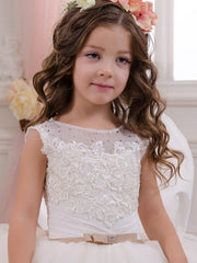 Long Ball Gown Jewel Neck Event Party Birthday Flower Girl Dresses With Appliques-27dress