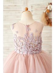 Long Ball Gown Lace Tulle Sleeveless Jewel Neck Wedding Birthday Flower Girl Dresses-27dress