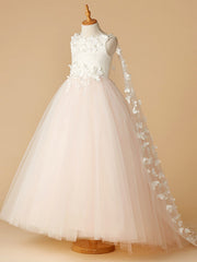 Long Ball Gown Lace Tulle Wedding Party Pageant Flower Girl Dresses-27dress