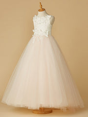 Long Ball Gown Lace Tulle Wedding Party Pageant Flower Girl Dresses-27dress