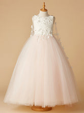 Long Ball Gown Lace Tulle Wedding Party Pageant Flower Girl Dresses-27dress
