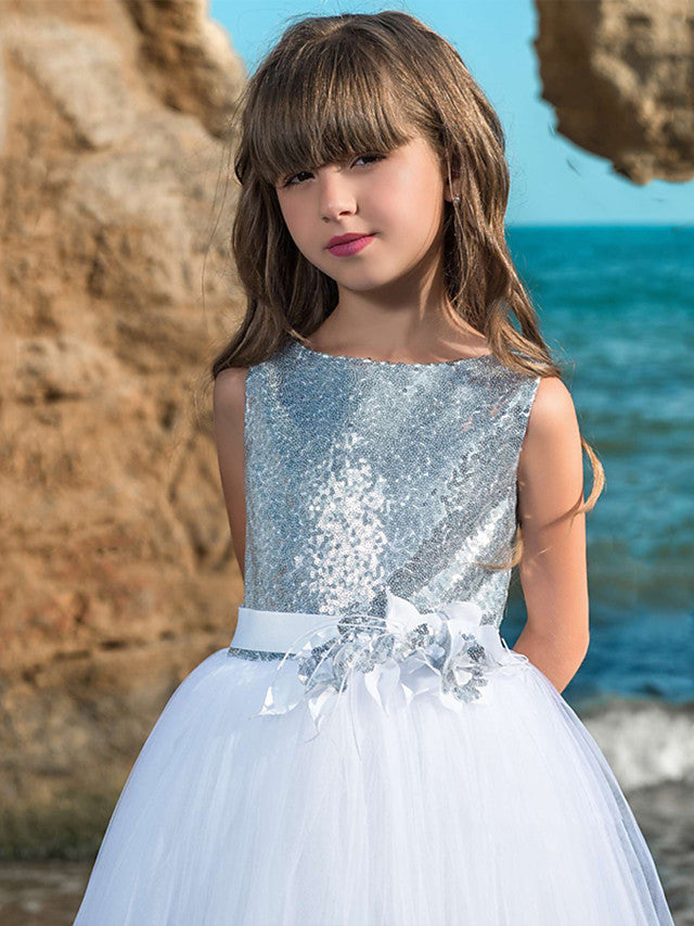 Long Ball Gown Maxi Tulle Boat Neck Wedding Birthday Pageant Flower Girl Dresses-27dress