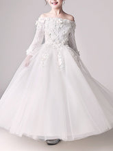 Long Ball Gown Off Shoulder First Communion Flower Girl Dresses with Sleeves-27Dress