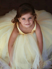 Long Ball Gown Satin Tulle Sleeveless V Neck Wedding Party Flower Girl Dresses-27dress