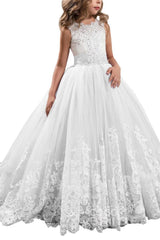 Long Ball Gown Scoop Neck Sleeveless Flower Girl Dresses-27dress