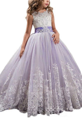 Long Ball Gown Scoop Neck Sleeveless Flower Girl Dresses-27dress