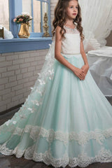 Long Ball Gown Scoop Neck Sleeveless Lace Flower Girl Dresses-27dress