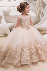 Long Ball Gown Scoop Neck Sleeveless Lace Flower Girl Dresses-27dress