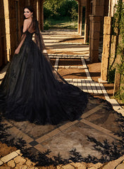 Long Ball Gown Sweetheart Tulle Black Wedding Dress From 27dress