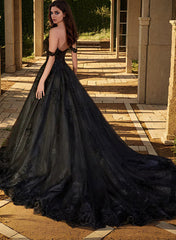Long Ball Gown Sweetheart Tulle Black Wedding Dress From 27dress