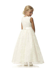 Long Ball Gown Tulle Cotton Jewel Neck First Communion Birthday Flower Girl Dresses-27dress