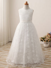 Long Ball Gown Tulle Cotton Jewel Neck First Communion Birthday Flower Girl Dresses-27dress