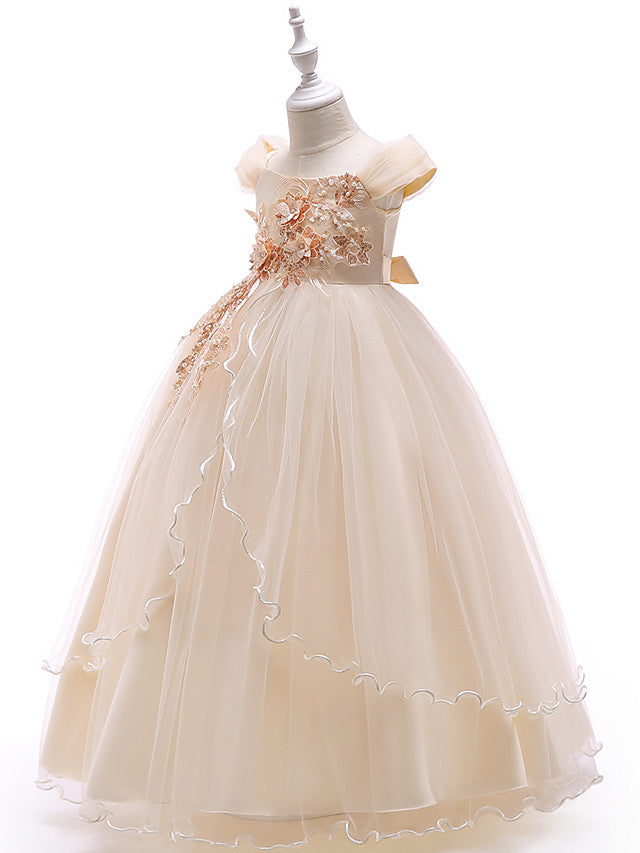 Long Ball Gown Tulle Sleeveless Off The Shoulder Wedding Party Flower Girl Dresses-27dress