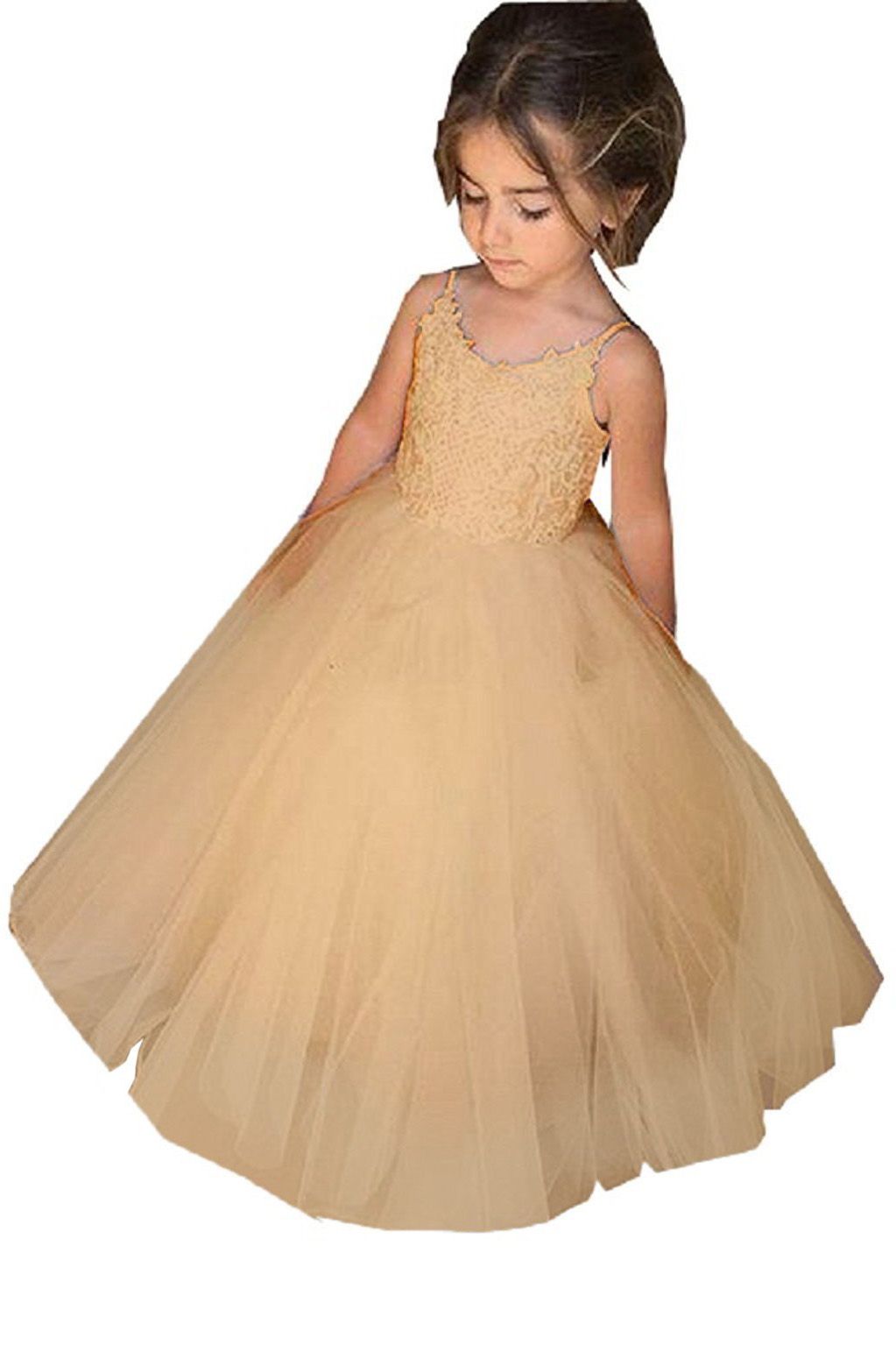 Long Ball Gown Tulle Square Neckline Sleeveless Flower Girl Dress-27dress