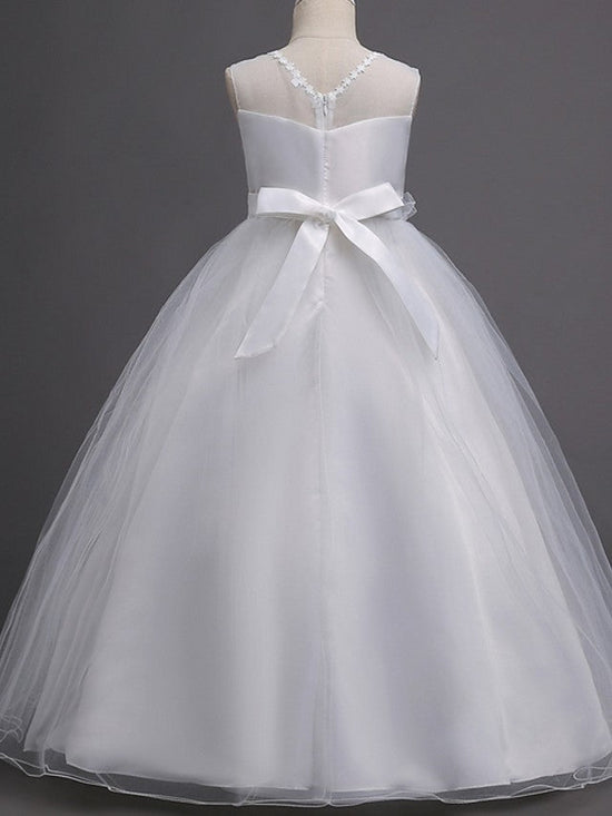 Long Ball Gown Tulle Wedding Party Flower Girl Dresses-27dress