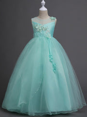 Long Ball Gown Tulle Wedding Party Flower Girl Dresses-27dress