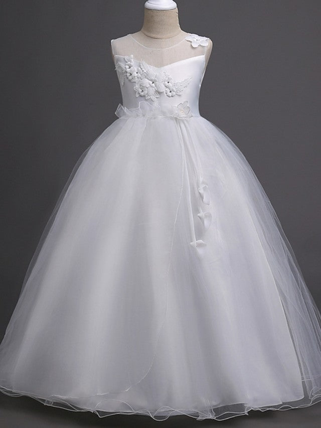 Long Ball Gown Tulle Wedding Party Flower Girl Dresses-27dress