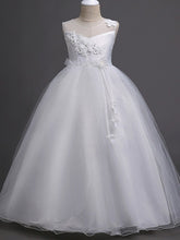 Long Ball Gown Tulle Wedding Party Flower Girl Dresses-27dress