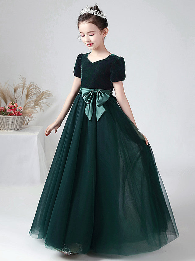 Long Ball Gown Velvet Bateau Neck Wedding Party Flower Girl Dresses wi 27dress Long Ball Gown Velvet Bateau Neck Wedding Party Flower Girl Dresses wi 27dress