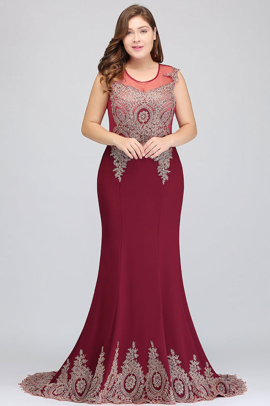 Long Mermaid Court Train Chiffon Lace Evening Dress with Appliques-27dress