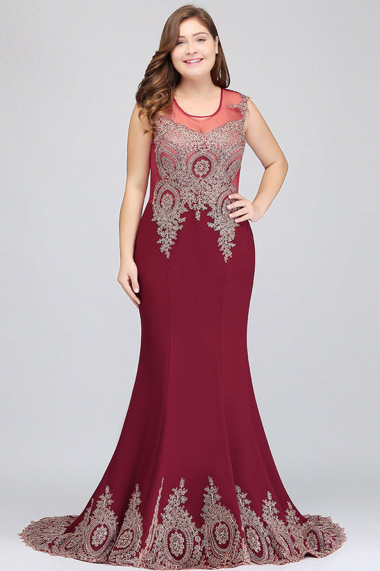 Long Mermaid Court Train Chiffon Lace Evening Dress with Appliques-27dress