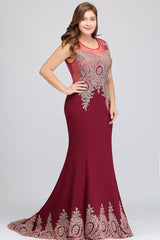 Long Mermaid Court Train Chiffon Lace Evening Dress with Appliques-27dress