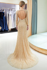 Long Mermaid Sequins Formal Evening Dresses with Sleeves-27dress