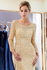 Long Mermaid Sequins Formal Evening Dresses with Sleeves-27dress