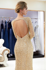 Long Mermaid Sequins Formal Evening Dresses with Sleeves-27dress
