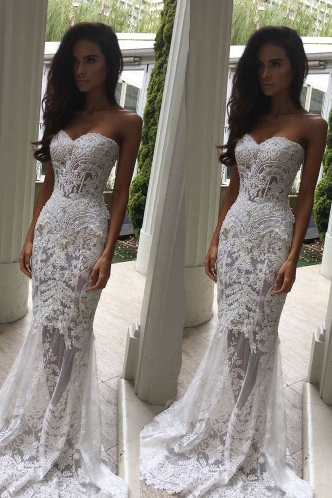 Long Mermaid Sweetheart Lace Wedding Dress-27Dress