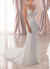 Long Mermaid Sweetheart Sleeveless Satin Lace Wedding Dress-27dress